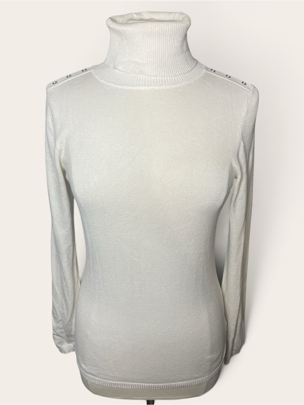 The Limited Off White Turtleneck Sweater with Shoulder Button Detail Small
